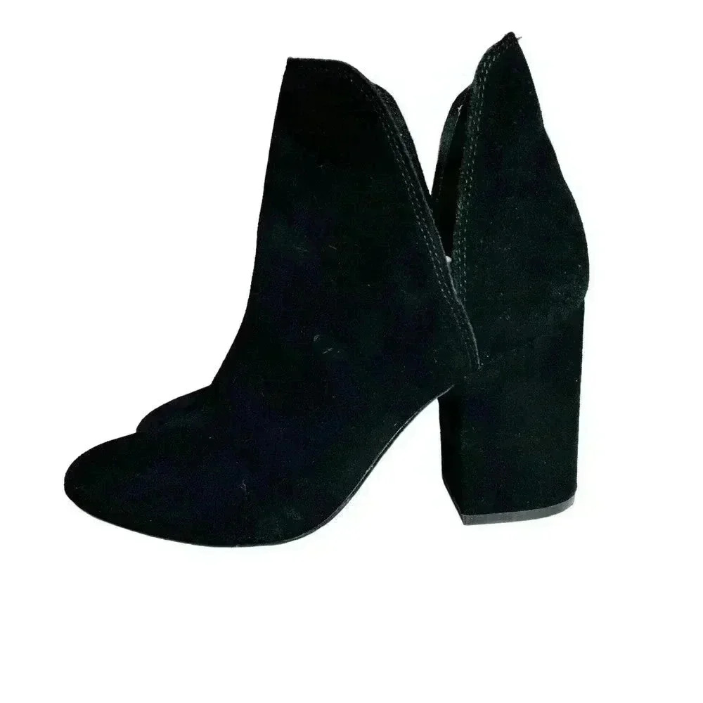 Steve Madden Rookie Bootie Black Leather Ankle Boot Sz 9 3.75" Heel Moto Boho